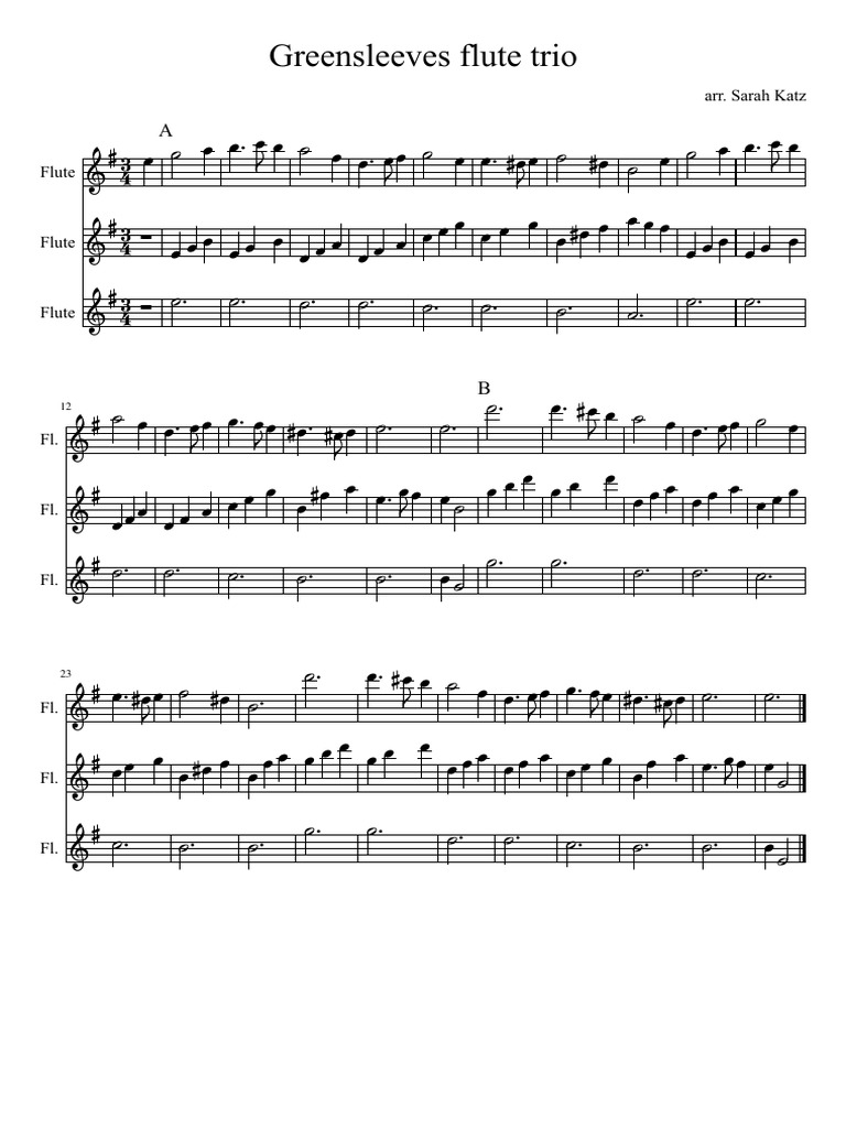 Greensleeves For Flute Trio PDF