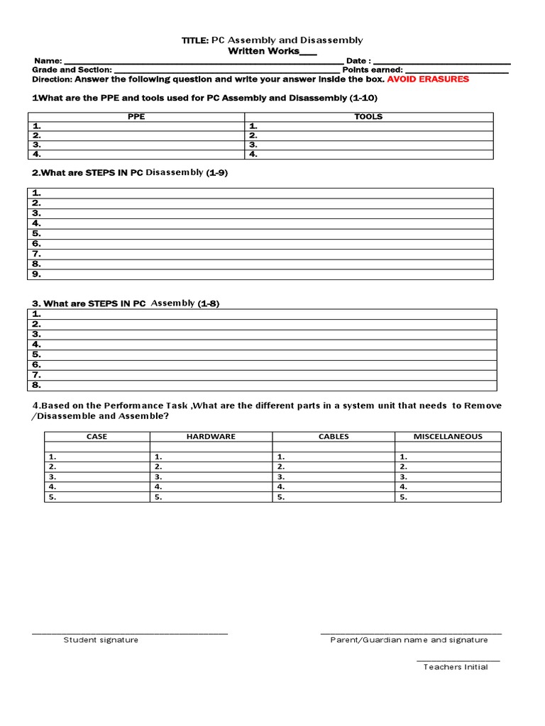 Steps for PC Assembly and Disassembly | PDF