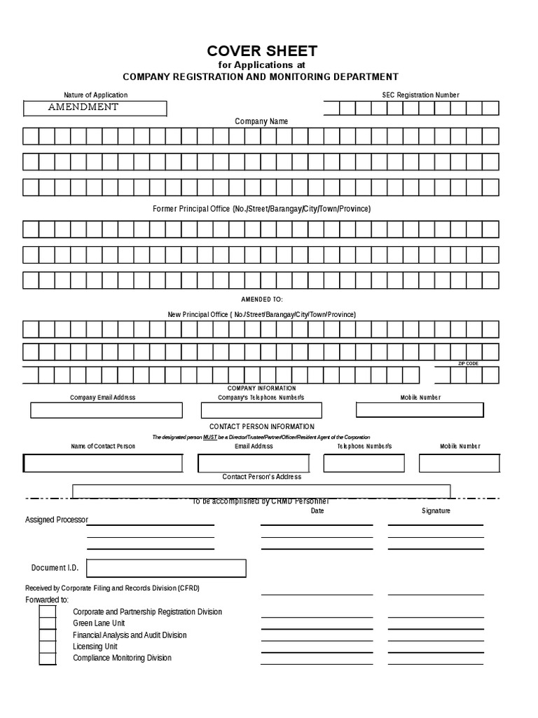 Cover sheet for amendment change of address pdf