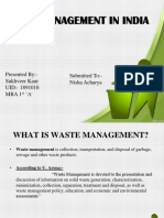 Waste Management in India: Presented By:-Sukhveer Kaur UID: - 1891016 Mba 1 A Submitted To: - Nisha Acharya