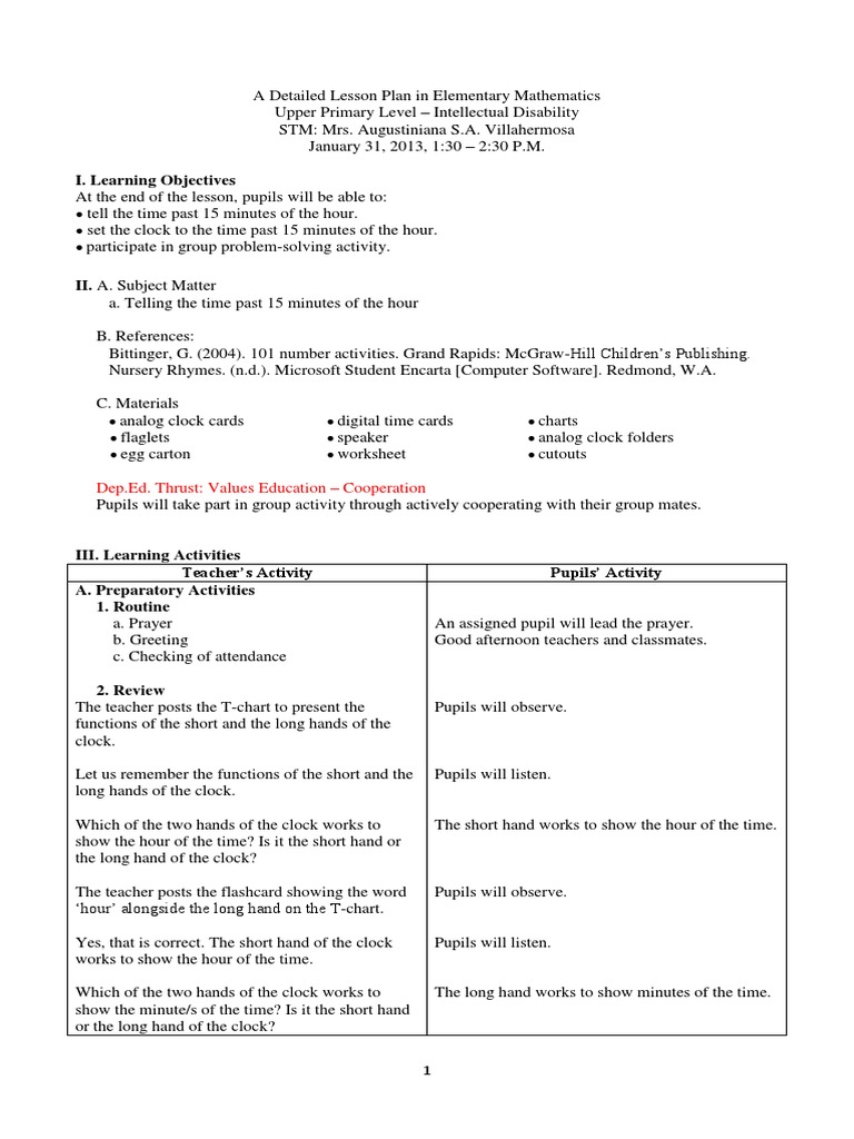 Telling The Time Past 15 Minutes Lesson Plan | PDF | Clock | Singing
