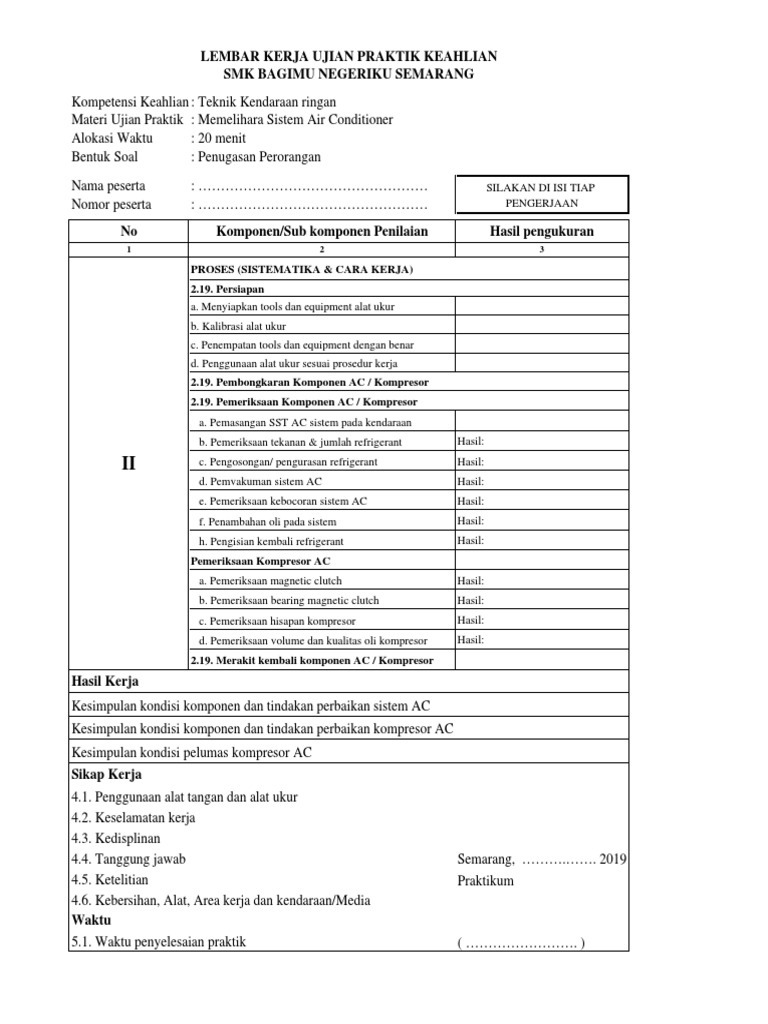 Job Sheet Sistem Air Conditioner Ukk