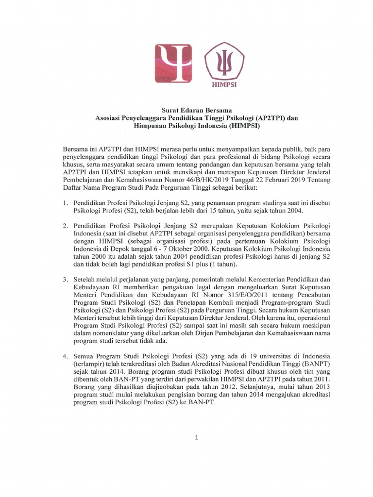 Surat Edaran Bersama Ap2tpi Dan Hiimpsi