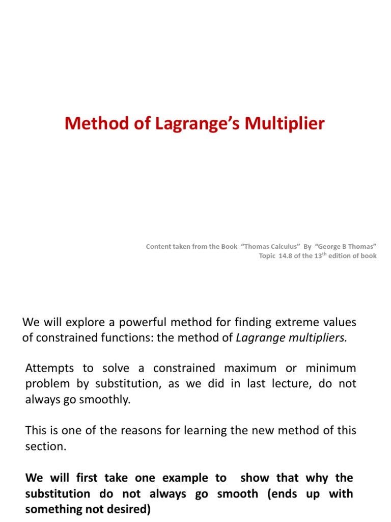 Lagrange Multipliers for Constrained Optimization | PDF | Maxima And ...