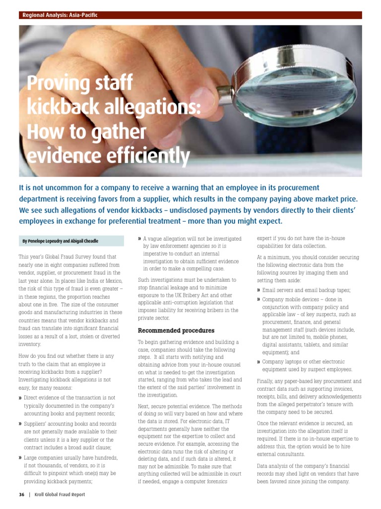 Proving Allegations A Guide to Gathering Evidence of Vendor Kickbacks Through Thorough