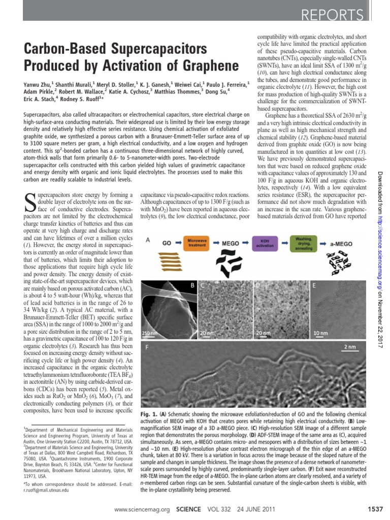 Carbon-Based Supercapacitors Produced by Activation of Graphene | PDF ...