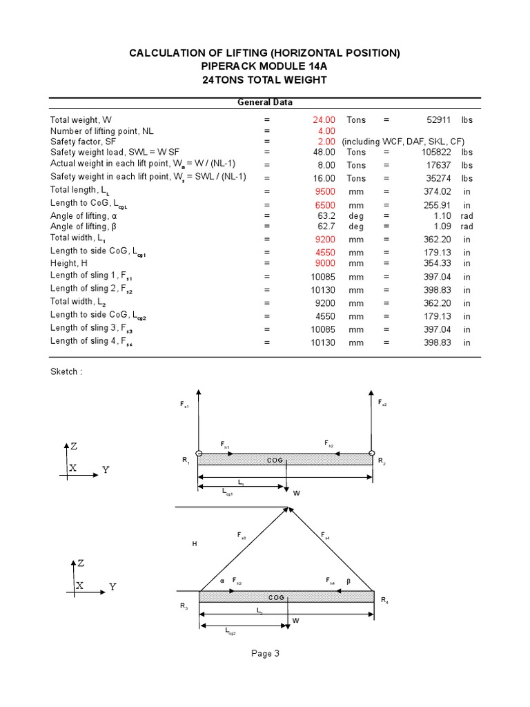 Calculation Of Lifting (Horizontal Position) Piperack Module 14A 24Tons