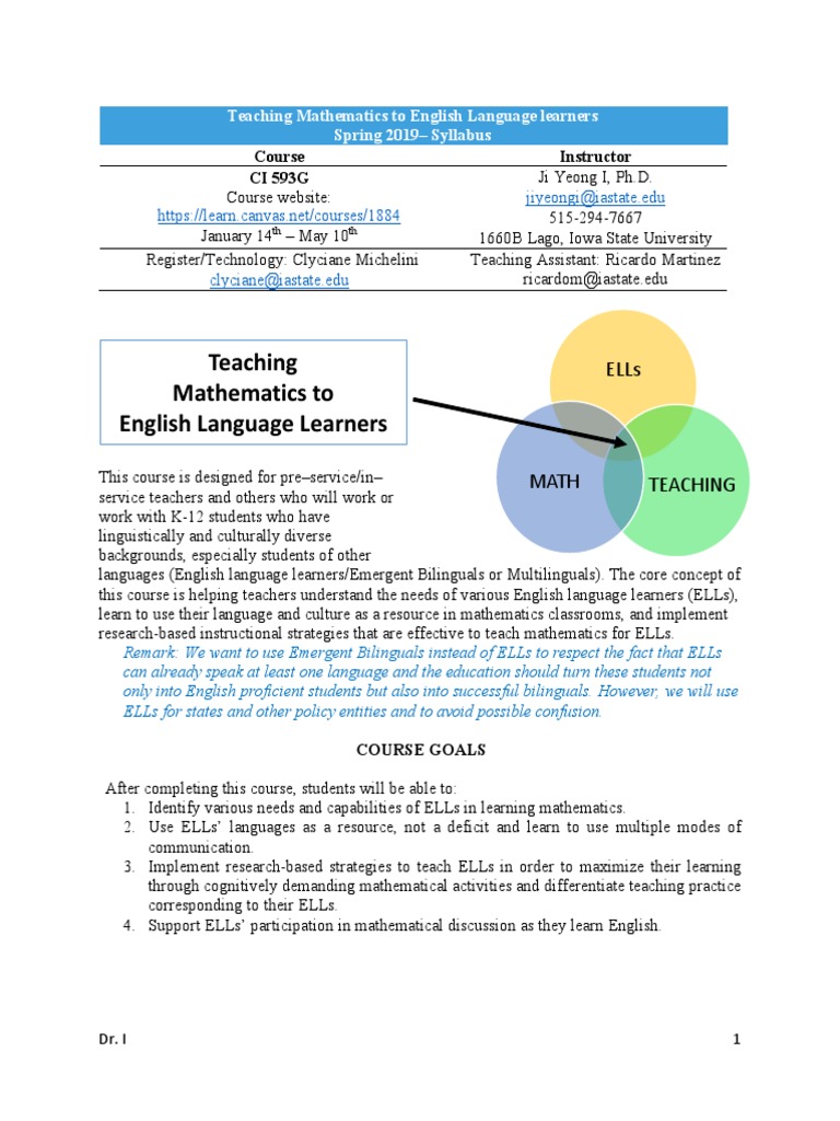 Teaching Mathematics To English Language Learners Jiyeongiiastate