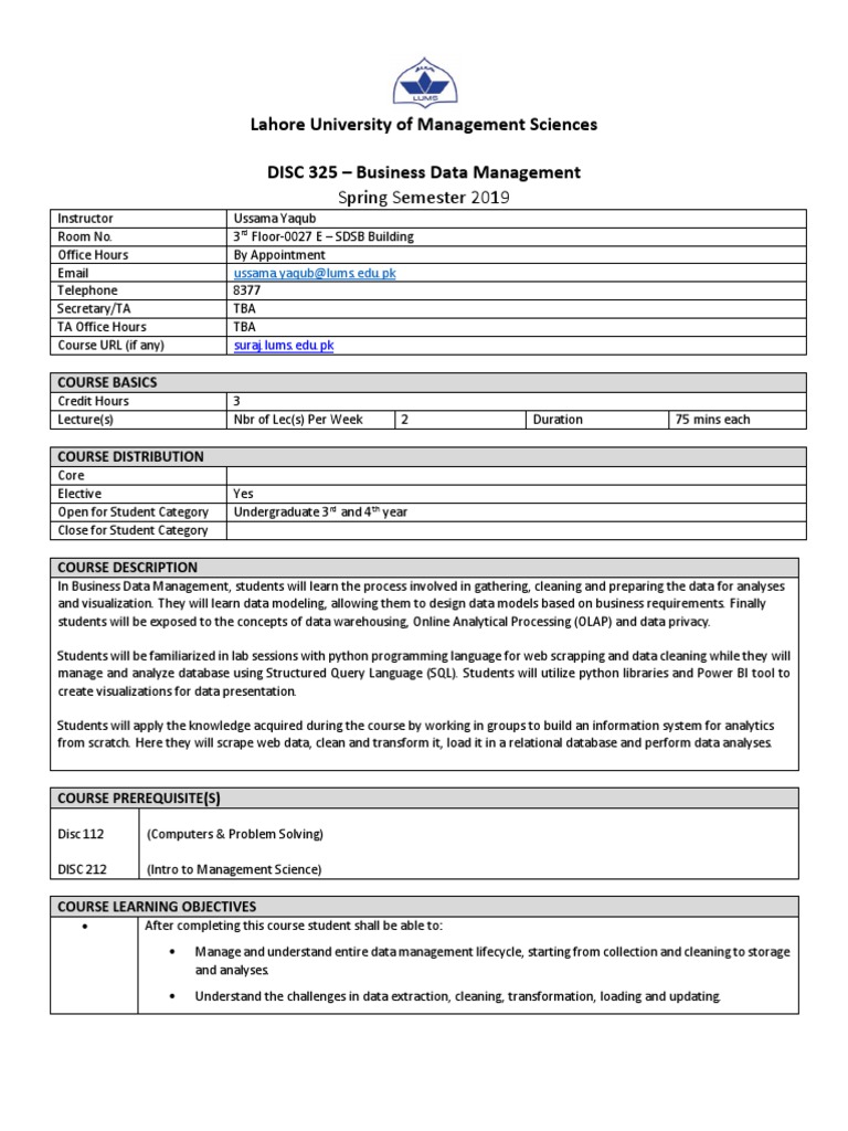 Business+Data+Management+-+Ussama+Yaqub V 3 Fall | PDF | Data Model ...