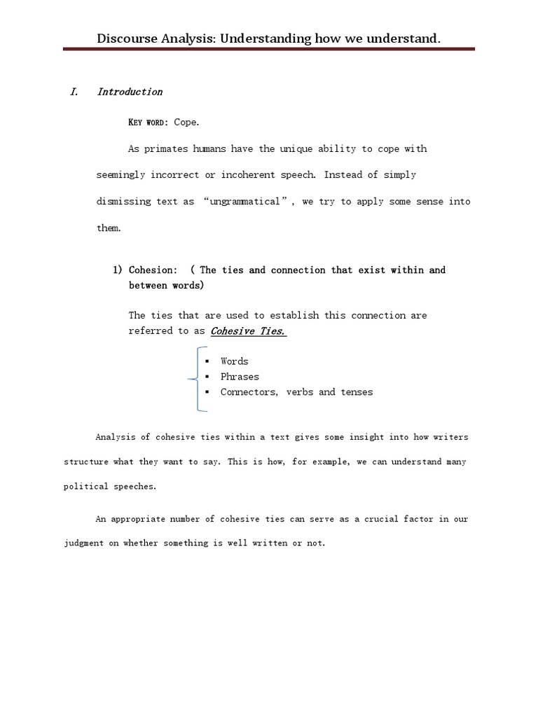 Understanding Discourse: An Analysis of Cohesion, Coherence, Speech ...
