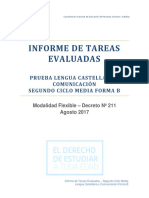 Informe de Tareas Evaluadas: Prueba Lengua Castellana Y Comunicación Segundo Ciclo Media Forma B
