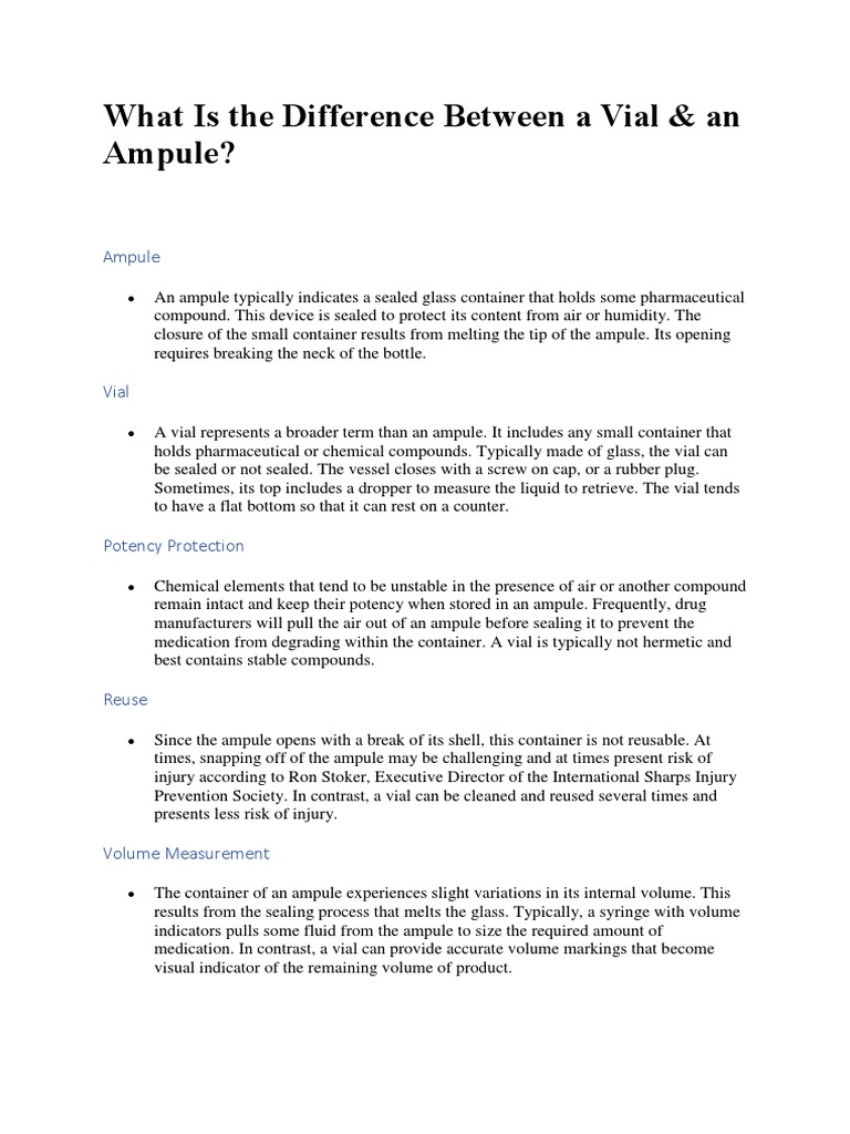 What Is The Difference Between A Vial & An Ampule? PDF Glasses