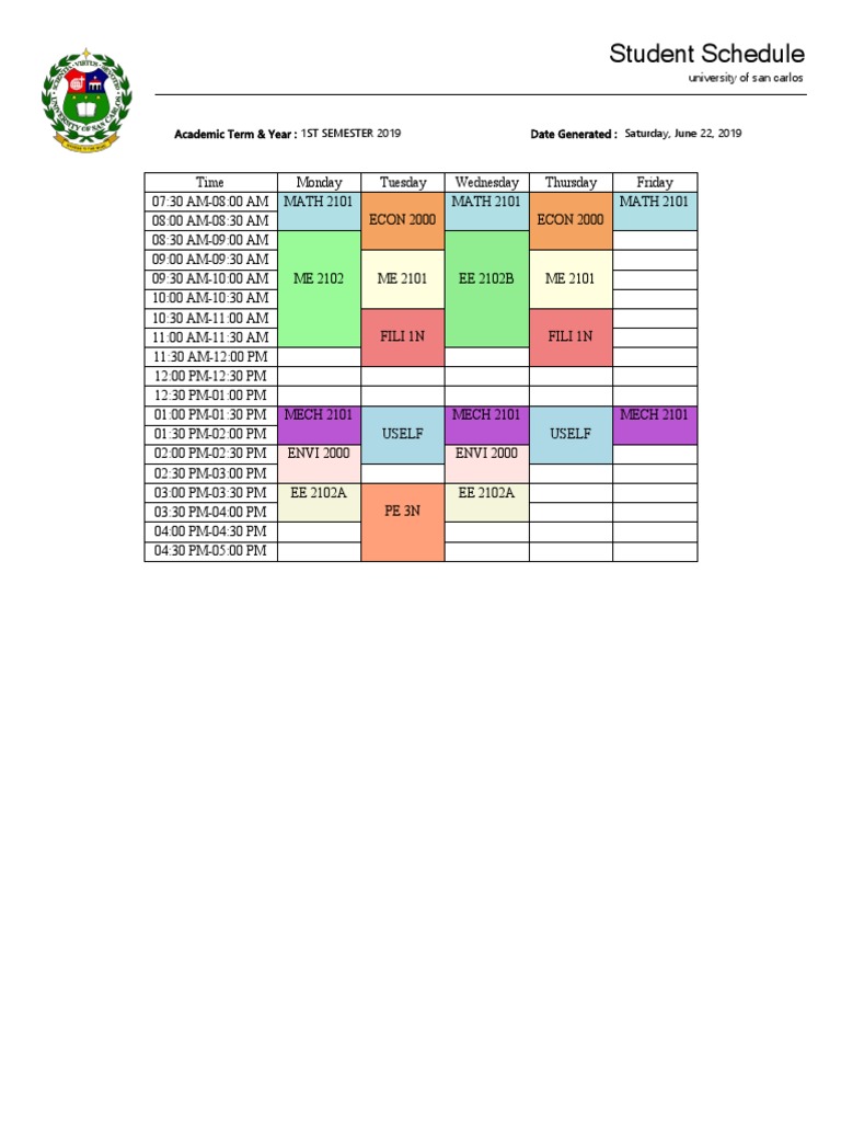 Student Schedule: Date Generated: Academic Term & Year | PDF | Science ...