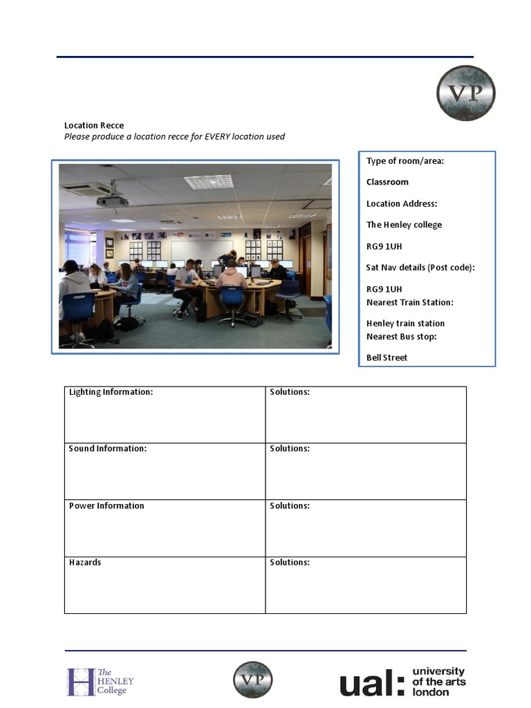Location Recce Classroom | PDF