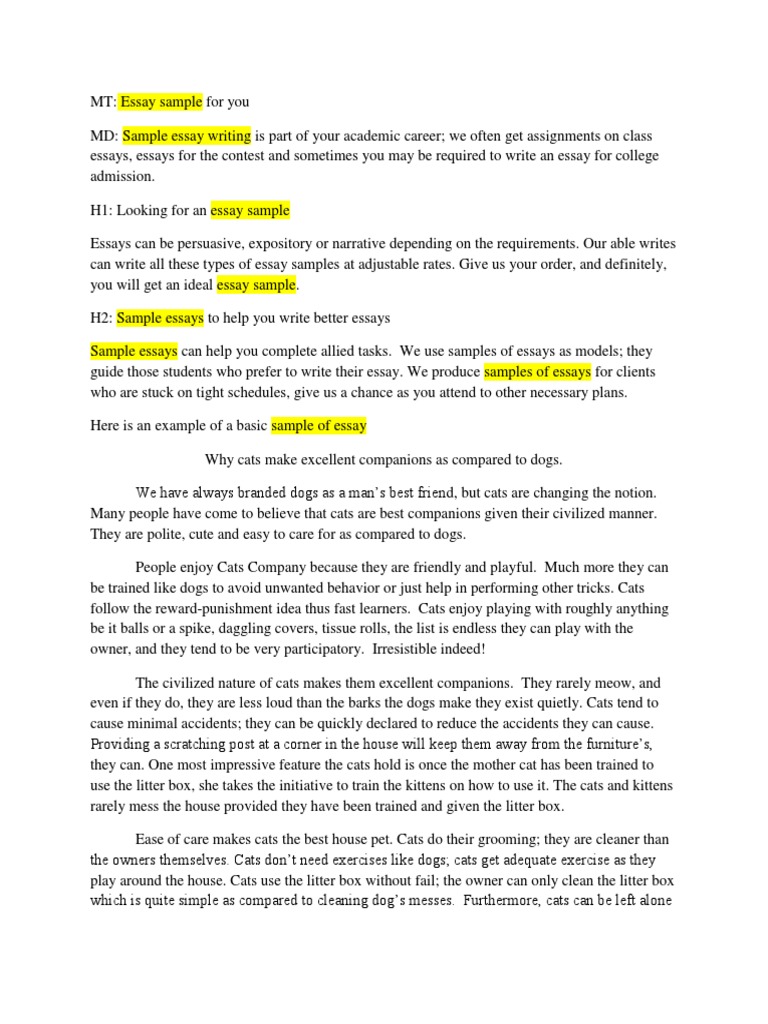 25 Sample Essay  PDF  Cats  Essays