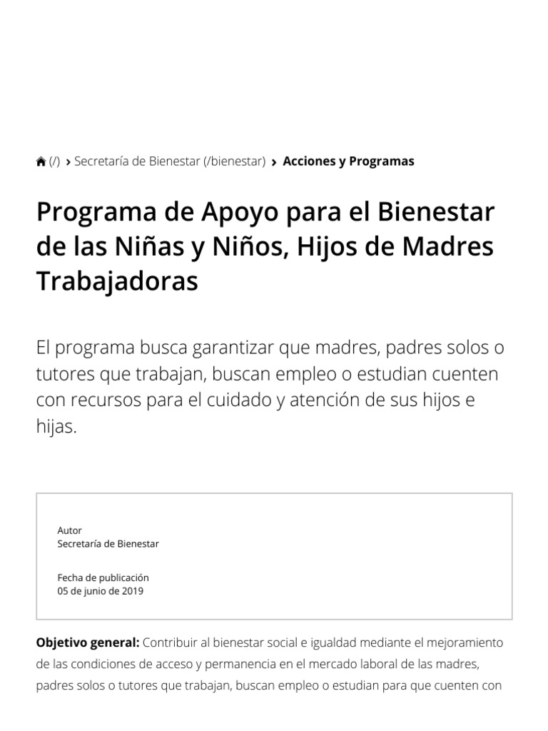 Apoyo Económico para Niños de Madres Trabajadoras | PDF | Bienestar ...
