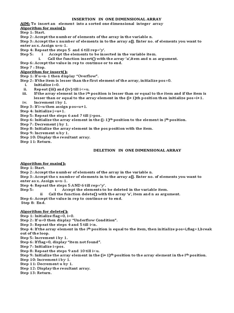 Insertion in One Dimensional Array AIM: To Insert An Element Into A ...