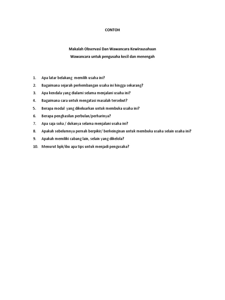 Contoh Wawancara Wirausaha