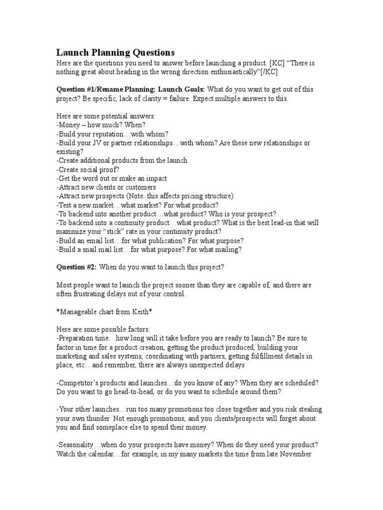 Essential Launch Planning Questions | PDF | Business | Market (Economics)