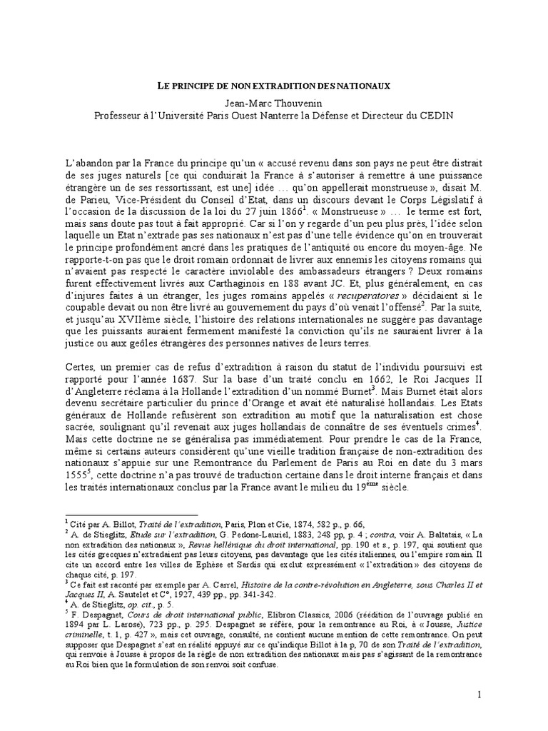 Le Principe De Non Extradition Des Natio Convention Europeenne Des Droits De L Homme Loi Internationale