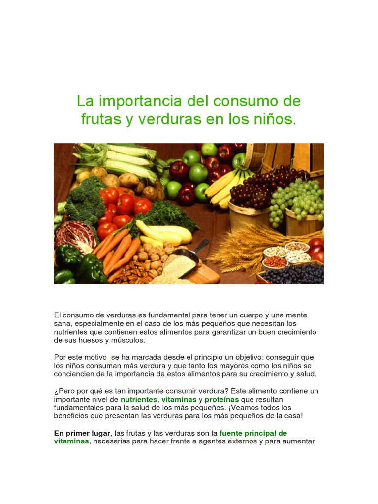 Strippen foto shuttle La Importancia Del Consumo de Frutas y Verduras en Los Niños | PDF |  Vegetales | Vitamina