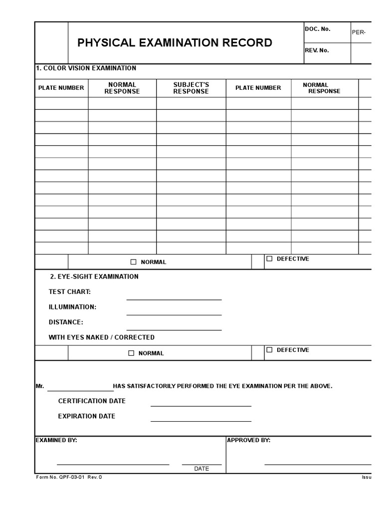 Eye Examination Certification Record | PDF