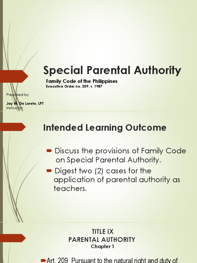 Family Code Special Parental Authority | PDF | Child Abuse | Negligence