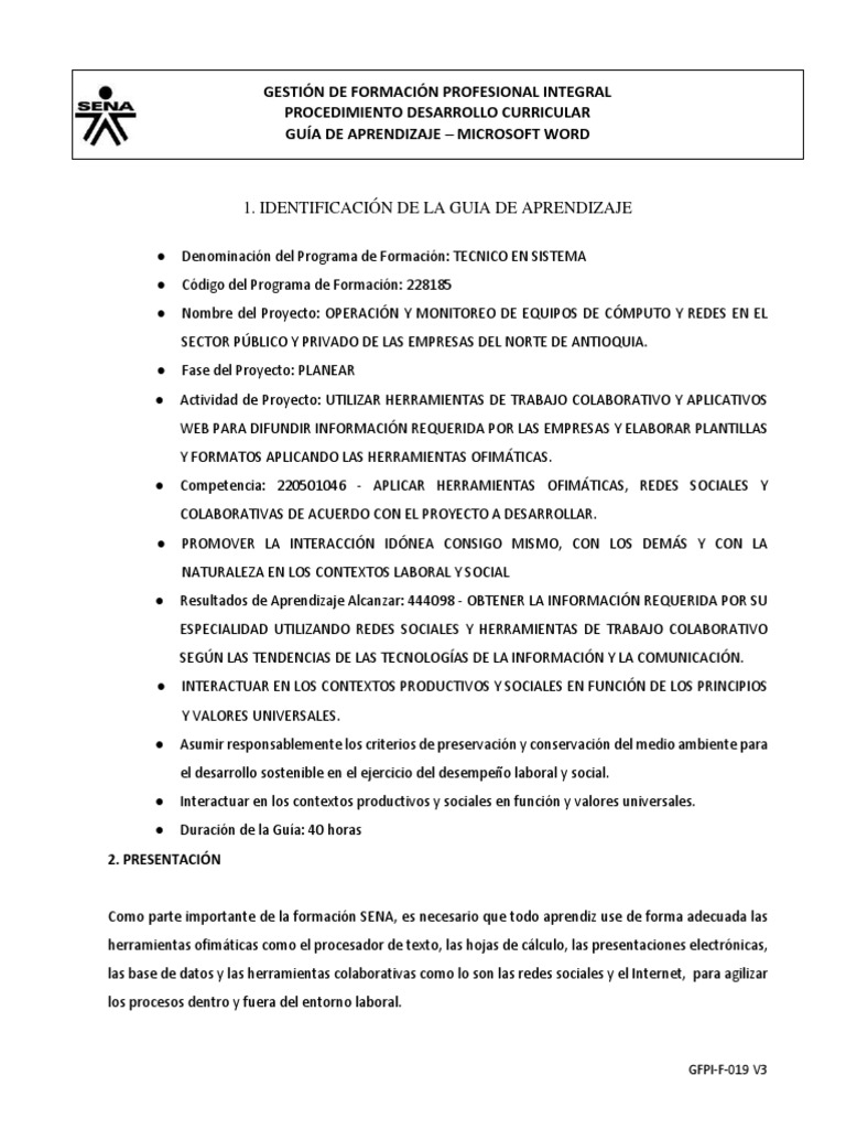 Guía de Aprendizaje en Microsoft Word | PDF | Microsoft | Microsoft Word