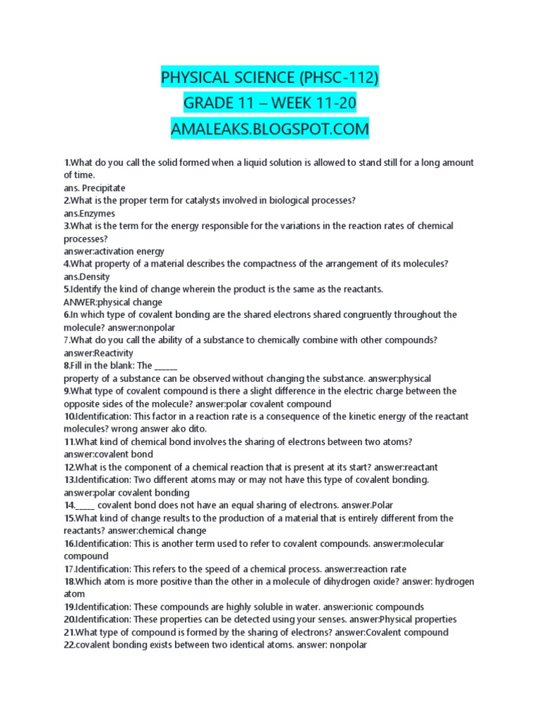 Grade 11 Physical Science Review | PDF | Momentum | Chemical Compounds