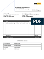 Invoice For Payment: Item Quantity Amount
