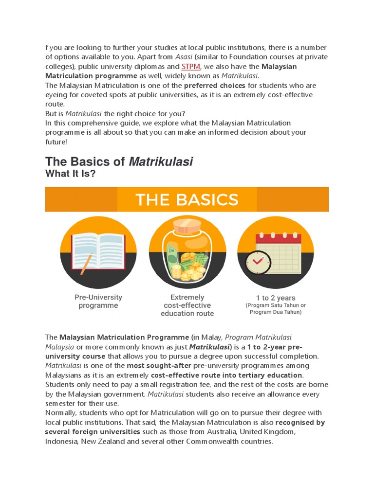 Malaysian Matriculation Guide | PDF | Academia | Science