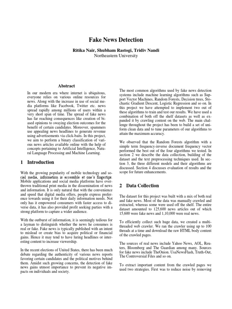 AI-Based Fake News Detection Project | PDF | Statistical Classification ...