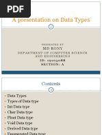 A Presentation On Data Types: MD Rony