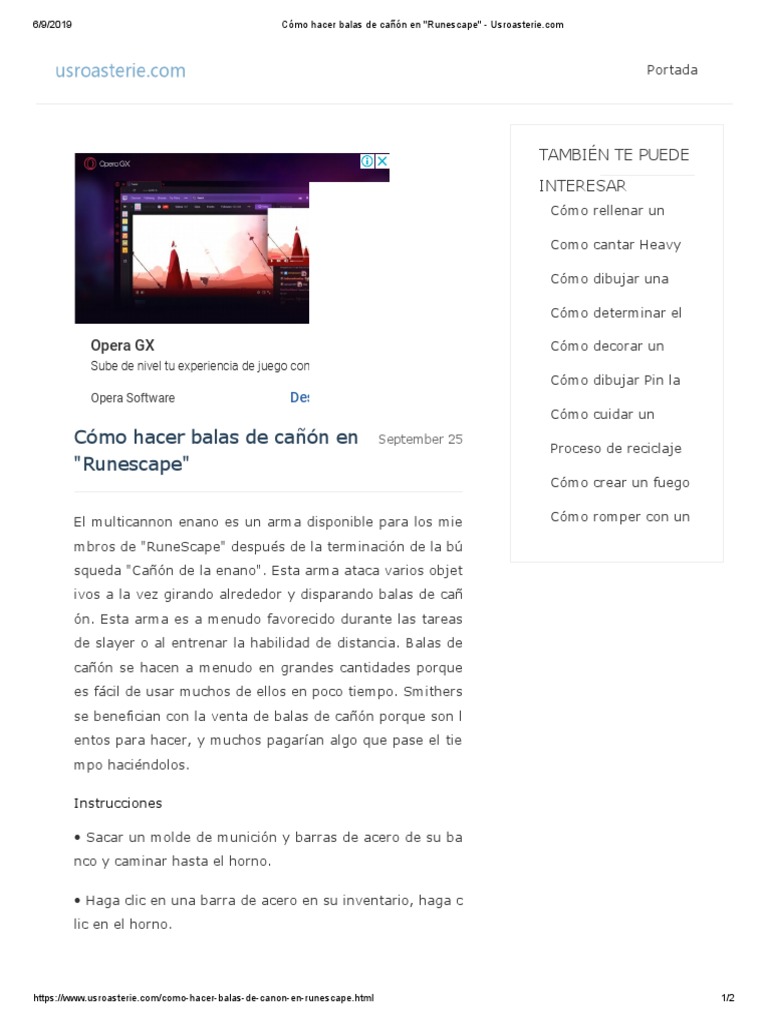 Cómo Hacer Balas de Cañón en - Runescape | PDF | Munición | Arsenal