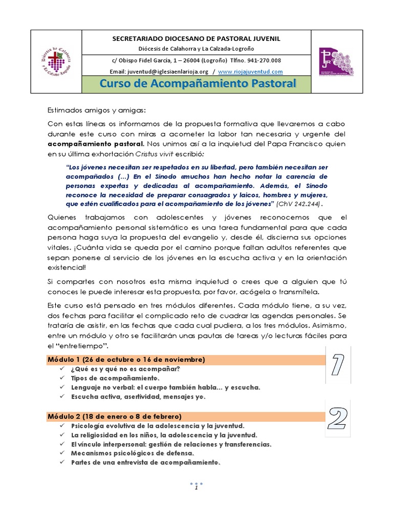 Curso De Acompañamiento Pastoral Diocesano 2019 20 Pdf Sociedad De
