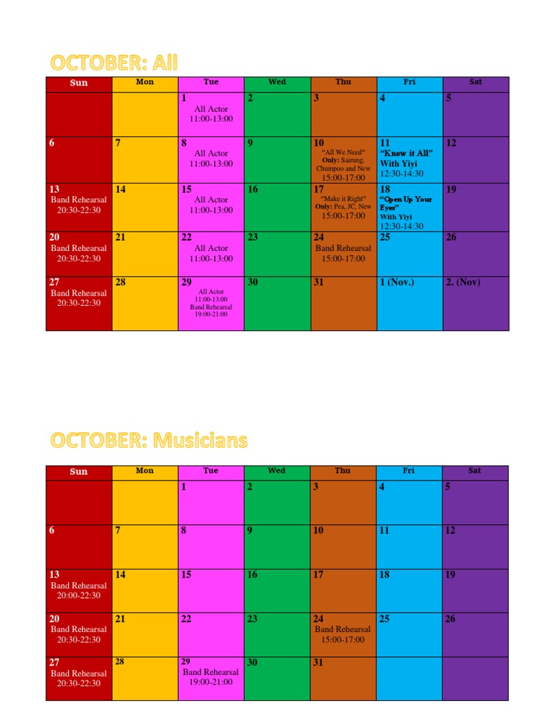 Monthly Rehearsal Schedule for Actors | PDF