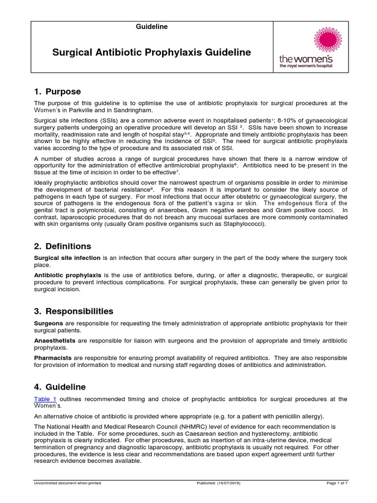 Surgical Antibiotic Prophylaxis Guideline 220719 Download Free PDF