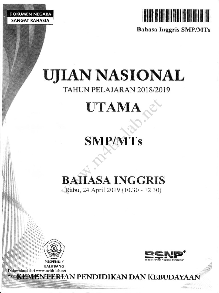 Un Smp 2019 B Inggris P3 Www M4th Lab Net 2