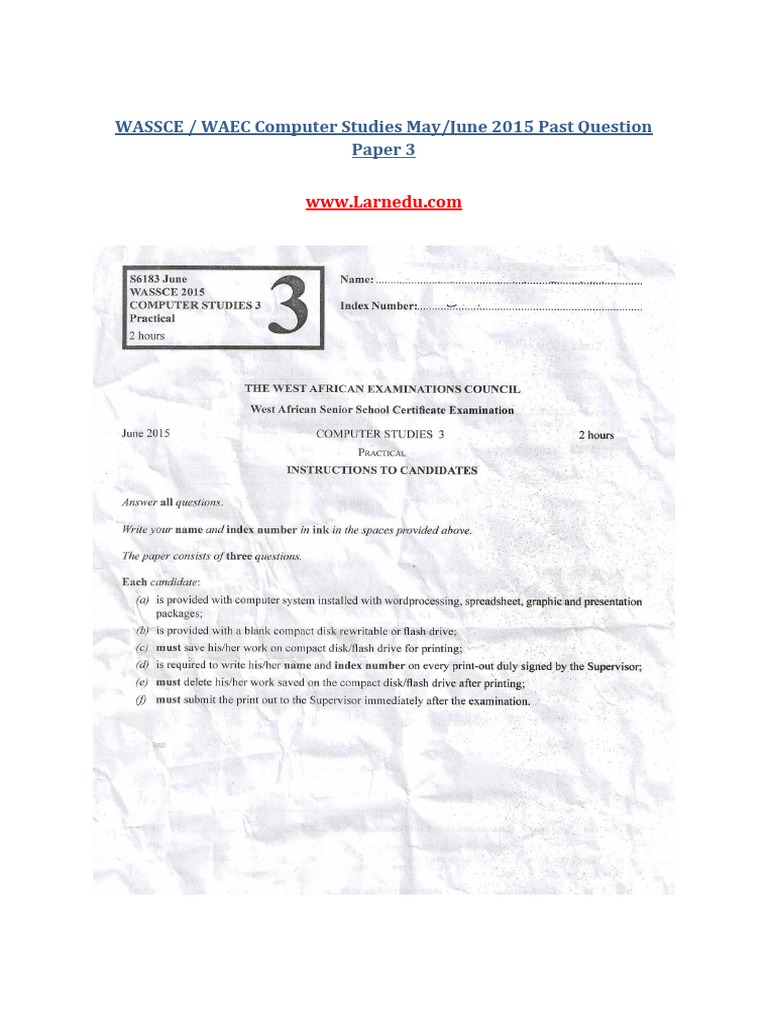 WAEC Computer Studies Past Questions 2015 | PDF