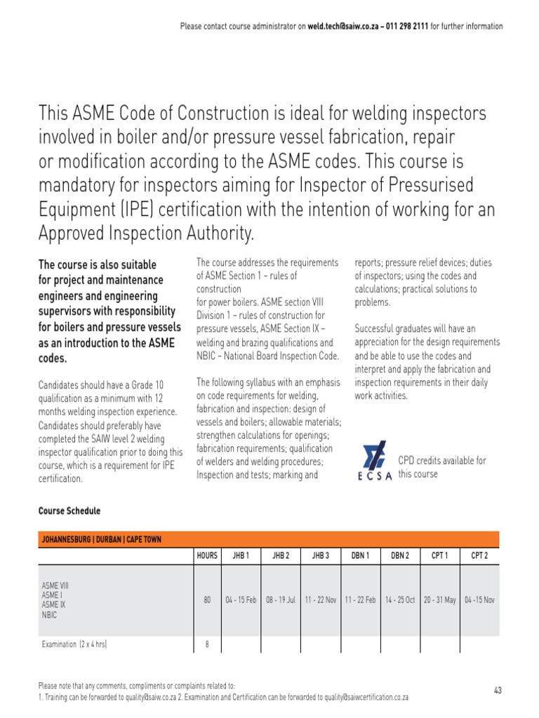 ASME Code Course in Cape Town | PDF | Engineering