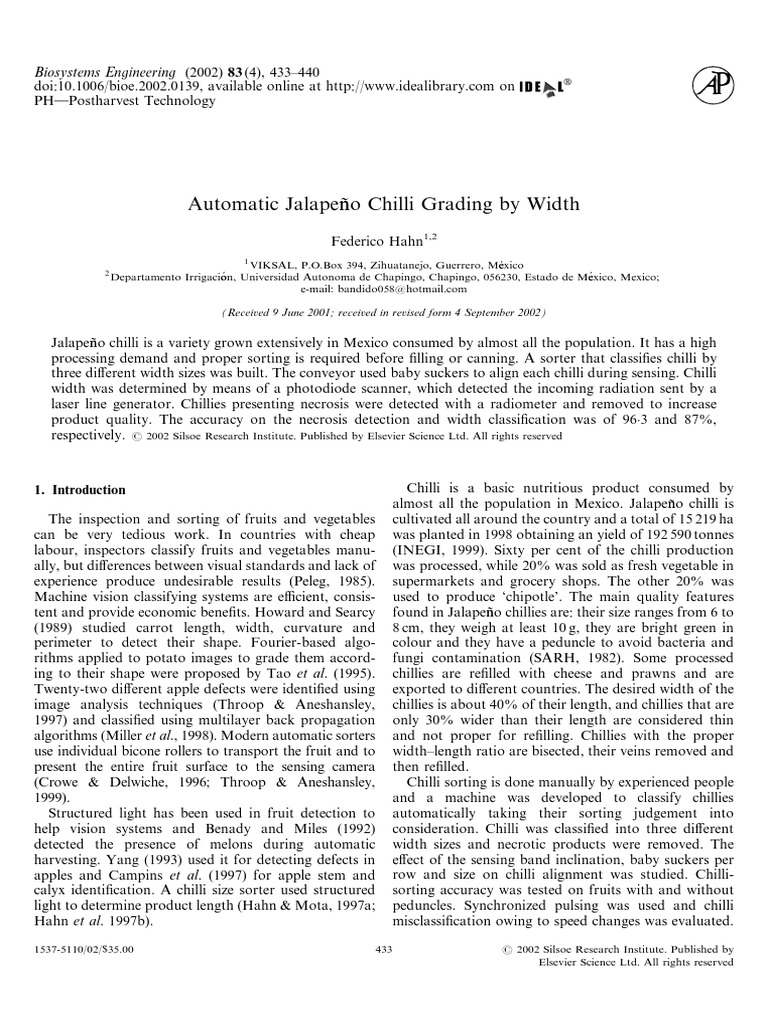 Automatic Jalape Nno Chilli Grading by Width | PDF | Sensor | Charge ...