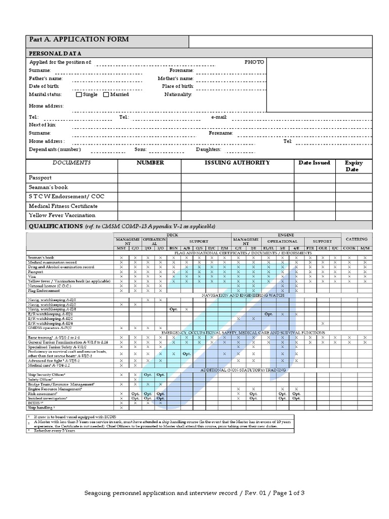 Seagoing Personnel Application Form | PDF | Shipping | Water Transport