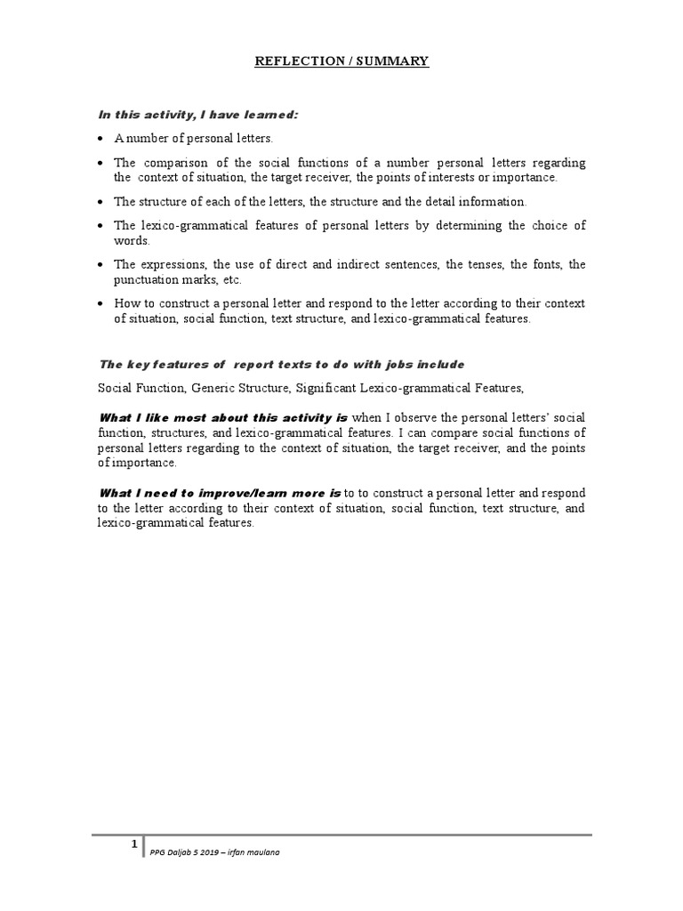 Mod1 La1 - Reflection Summary | PDF | Career & Growth | Language Arts ...