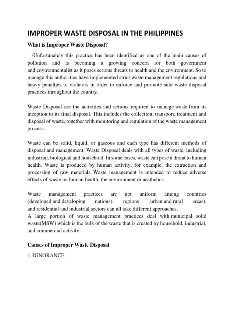Improper Waste Disposal in The Philippines PDF Waste Management Waste