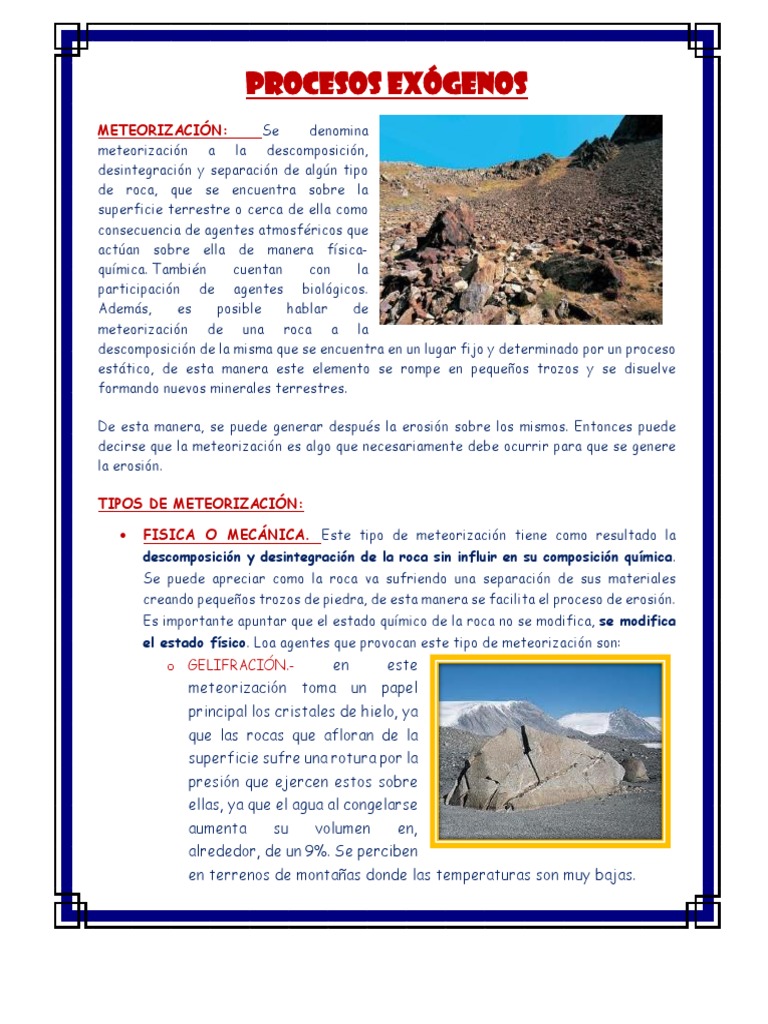 Procesos Exógenos | PDF | Meteorización | Roca (geología)