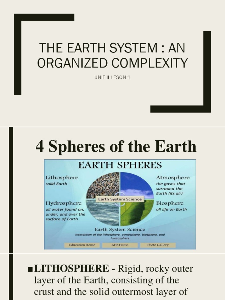 The Earth System: An Organized Complexity: Unit Ii Leson 1 | PDF