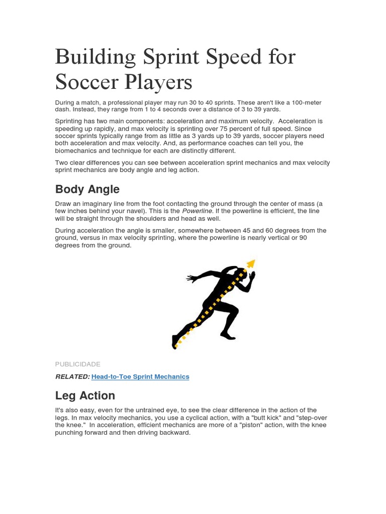 Building Sprint Speed For Soccer Players Body Angle PDF Physical
