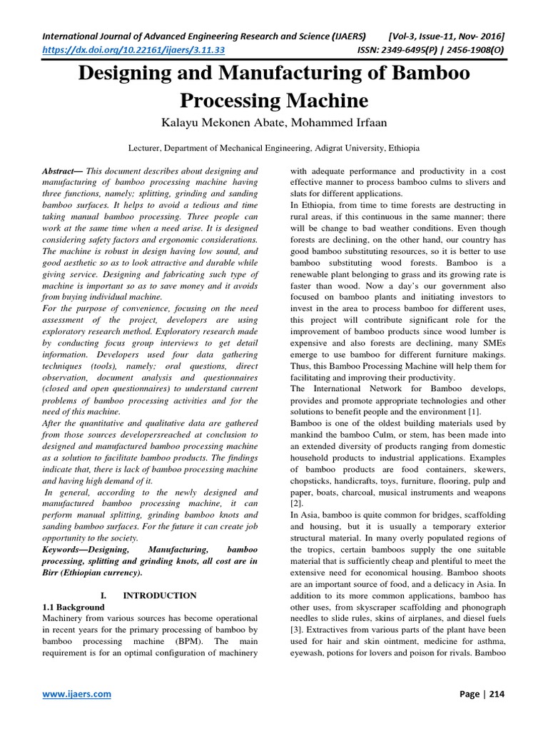Bamboo Processing Machine Design and Manufacture | PDF | Bamboo | Belt ...