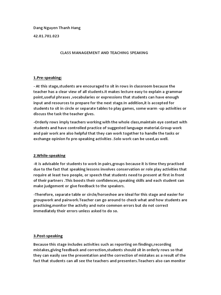 Effective Classroom Strategies for Speaking | PDF