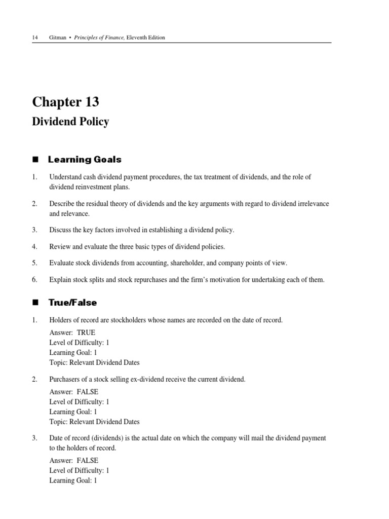 Chapter 13: Dividend Policy | PDF | Dividend | Share Repurchase